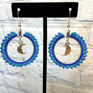 Boho Beaded HANDMADE Moon Hoop Earrings